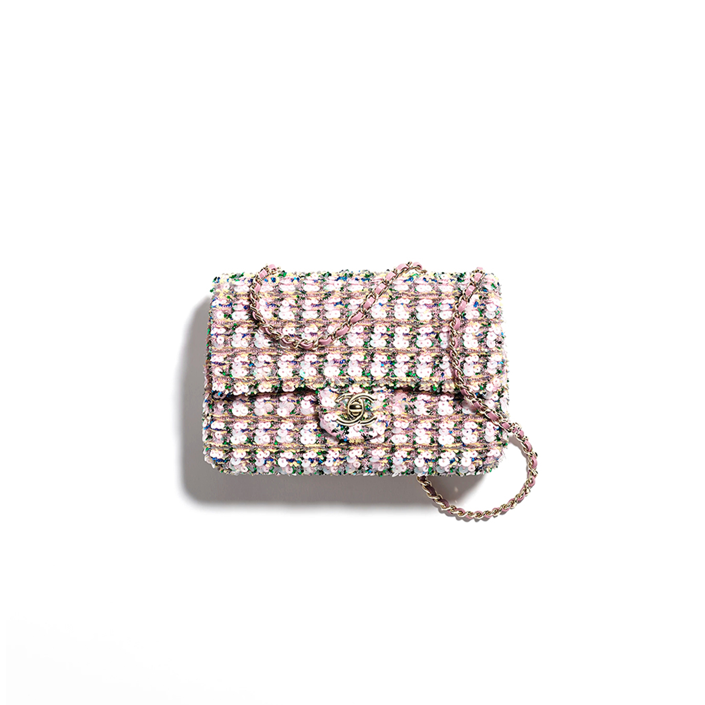 CHANEL FLAP BAG SEQUINS & GOLD-TONE METAL LIGHT PINK, GREEN & YELLOW AS4561 (21*14*8cm) CHANEL FLAP BAG SEQUINS & GOLD-TONE METAL LIGHT PINK, GREEN & YELLOW AS4561 (21*14*8cm)